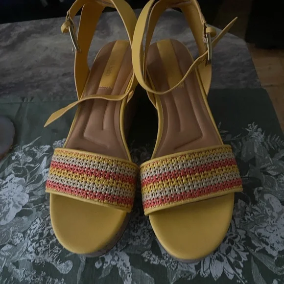 Franco Sarto Yellow Multi-Color Woven Wedges - Picture 5 of 9